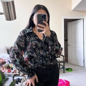 MISA Los Angeles Floral Smocked Crop Top In Enchanted Paisley XS‌‌
